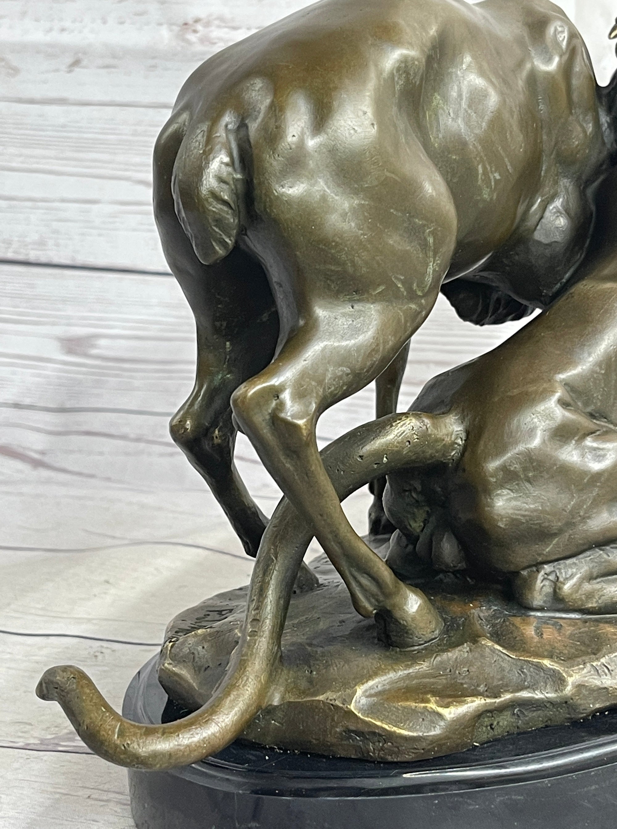 Mountain Lion Hunting Elk Deer by PJ Mene Bronze Statue Sculpture Wildlife Decor 11&quot;X 13&quot;