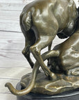 Mountain Lion Hunting Elk Deer by PJ Mene Bronze Statue Sculpture Wildlife Decor 11"X 13"