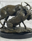 Mountain Lion Hunting Elk Deer by PJ Mene Bronze Statue Sculpture Wildlife Decor 11"X 13"
