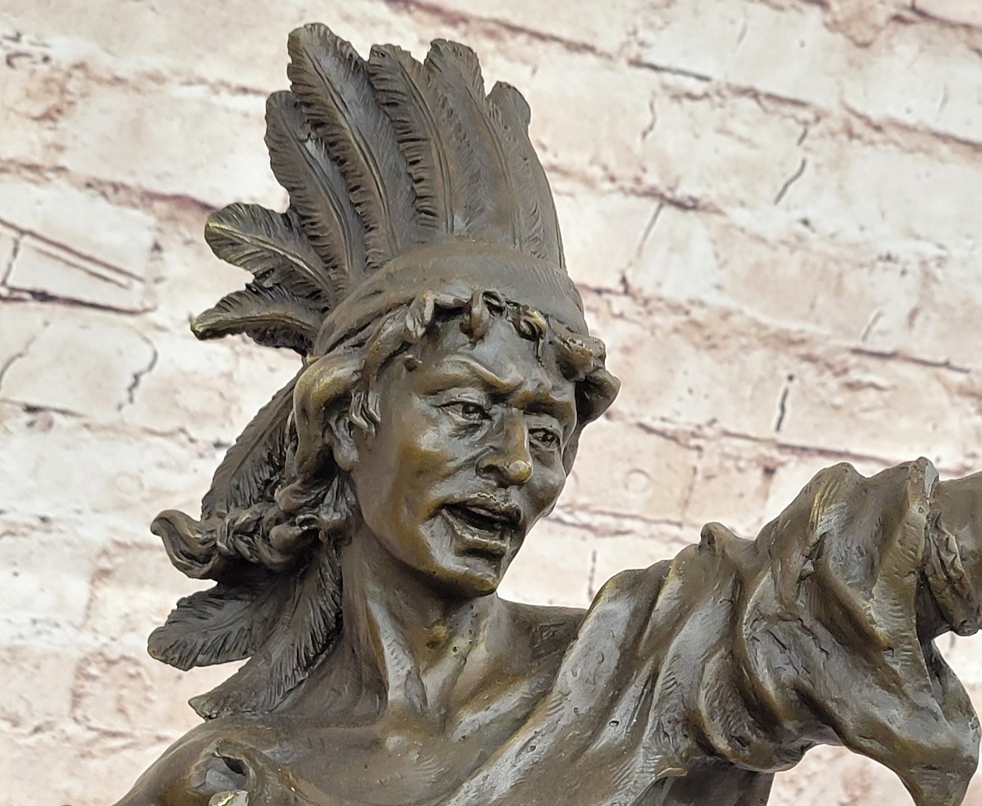 Bronze Sculpture of Native American Indian Shaman Medicine Man w/ Bear Cub