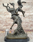 Female Horseback Rider Cowgirl Being Thrown Off Horse - Western Bronze Sculpture by Milo