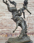 Female Horseback Rider Cowgirl Being Thrown Off Horse - Western Bronze Sculpture by Milo