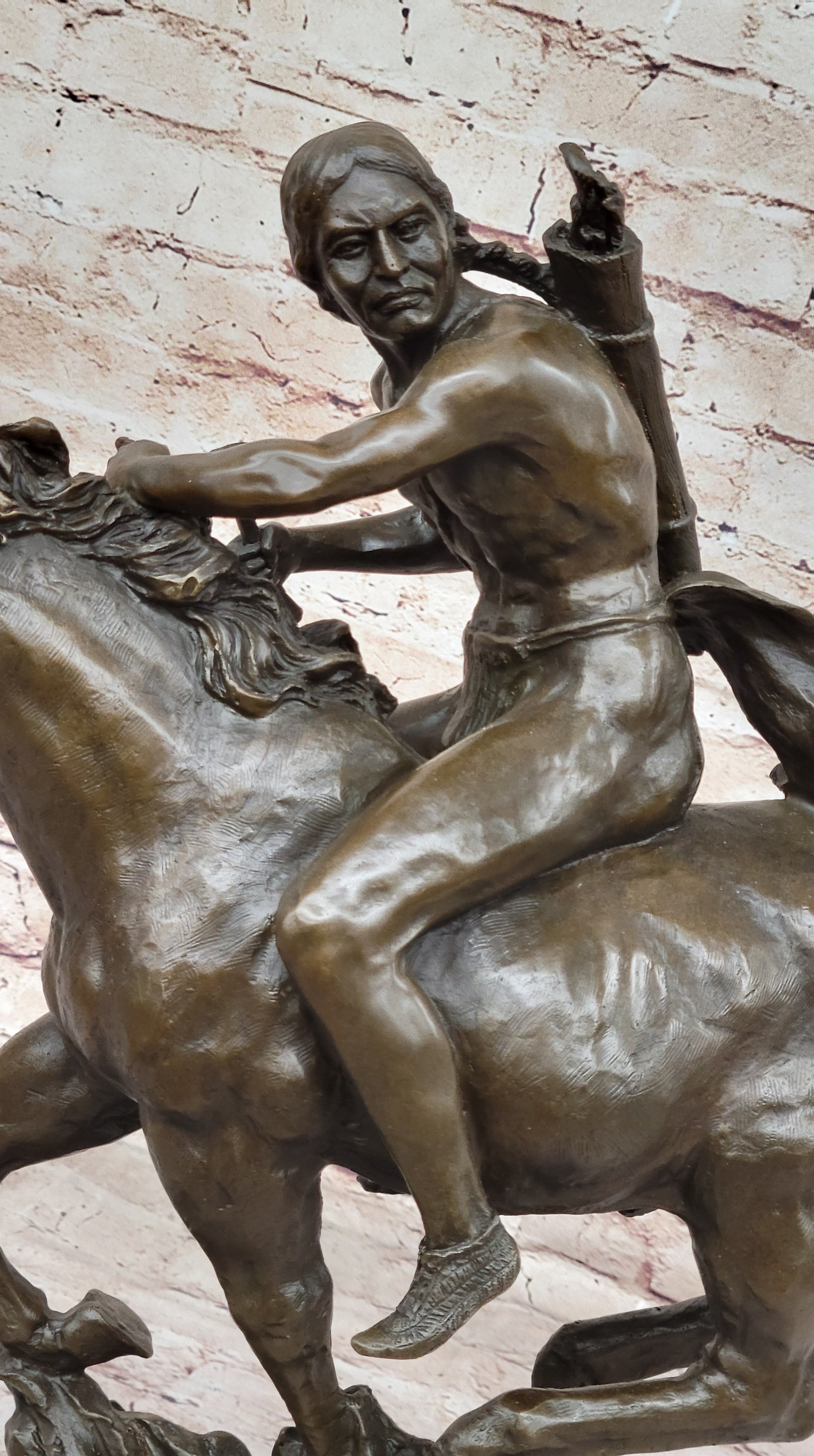 Native American Indian Warrior Hunter on Horseback - Bronze Sculpture by Mario Nick