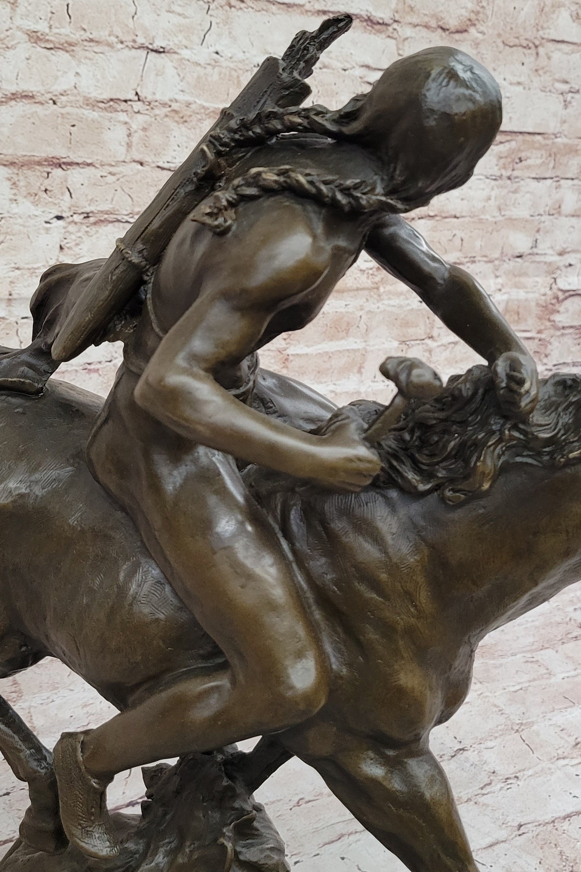Native American Indian Warrior Hunter on Horseback - Bronze Sculpture by Mario Nick