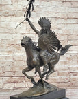 Native American Indian Warrior on Horseback - Signed Original Bronze Sculpture by Milo