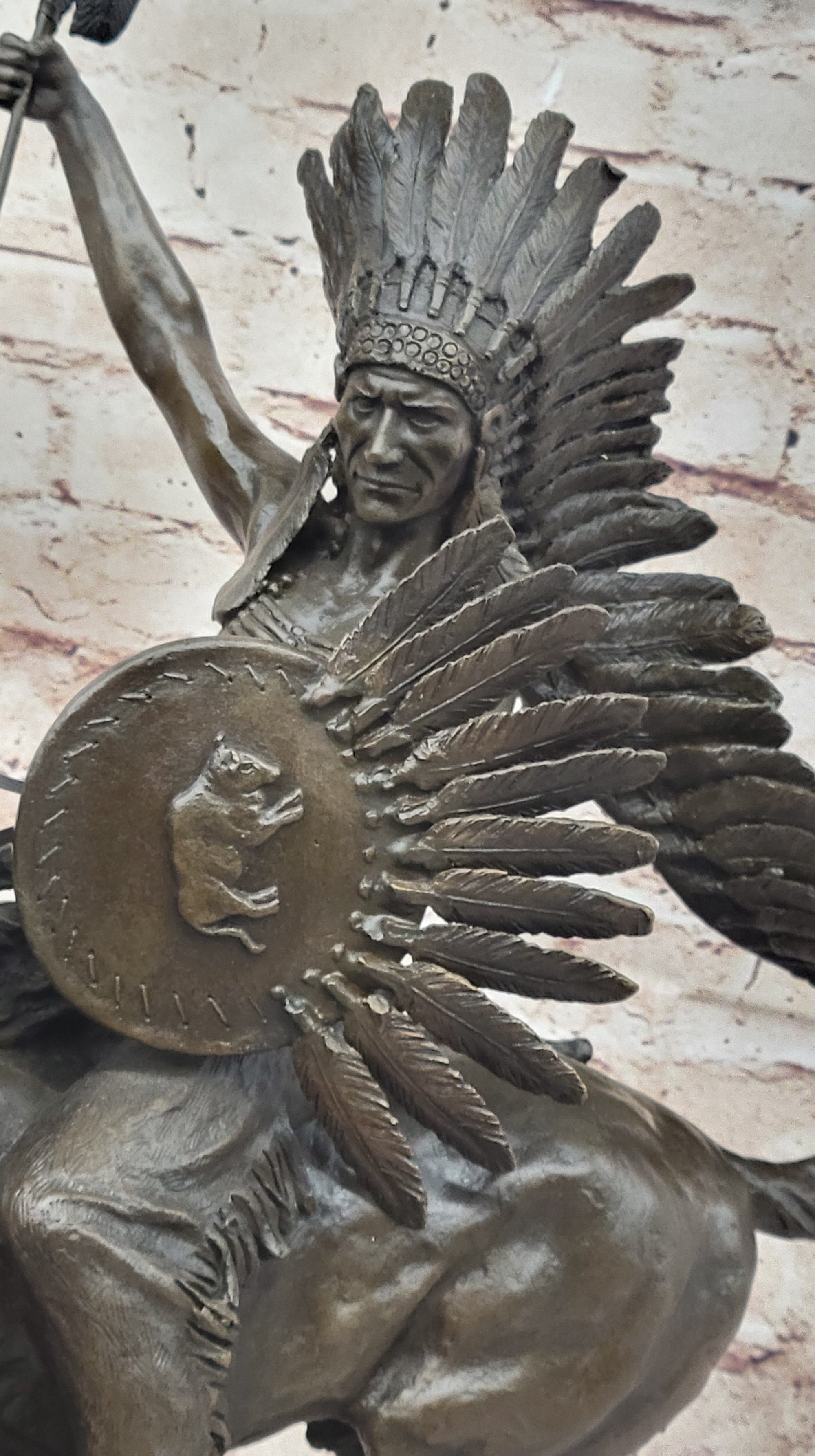 Native American Indian Warrior on Horseback - Signed Original Bronze Sculpture by Milo