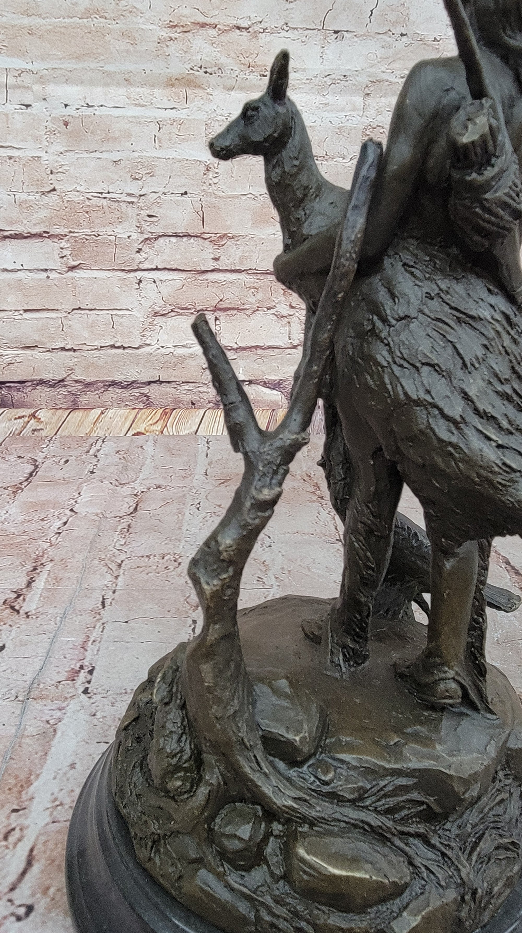 Native American Indian Shaman Holding Deer and Turkey Bronze Sculpture Statue