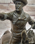Gunslinger Cowboy on Horseback Aiming Pistol - Western Bronze Sculpture by Kauba