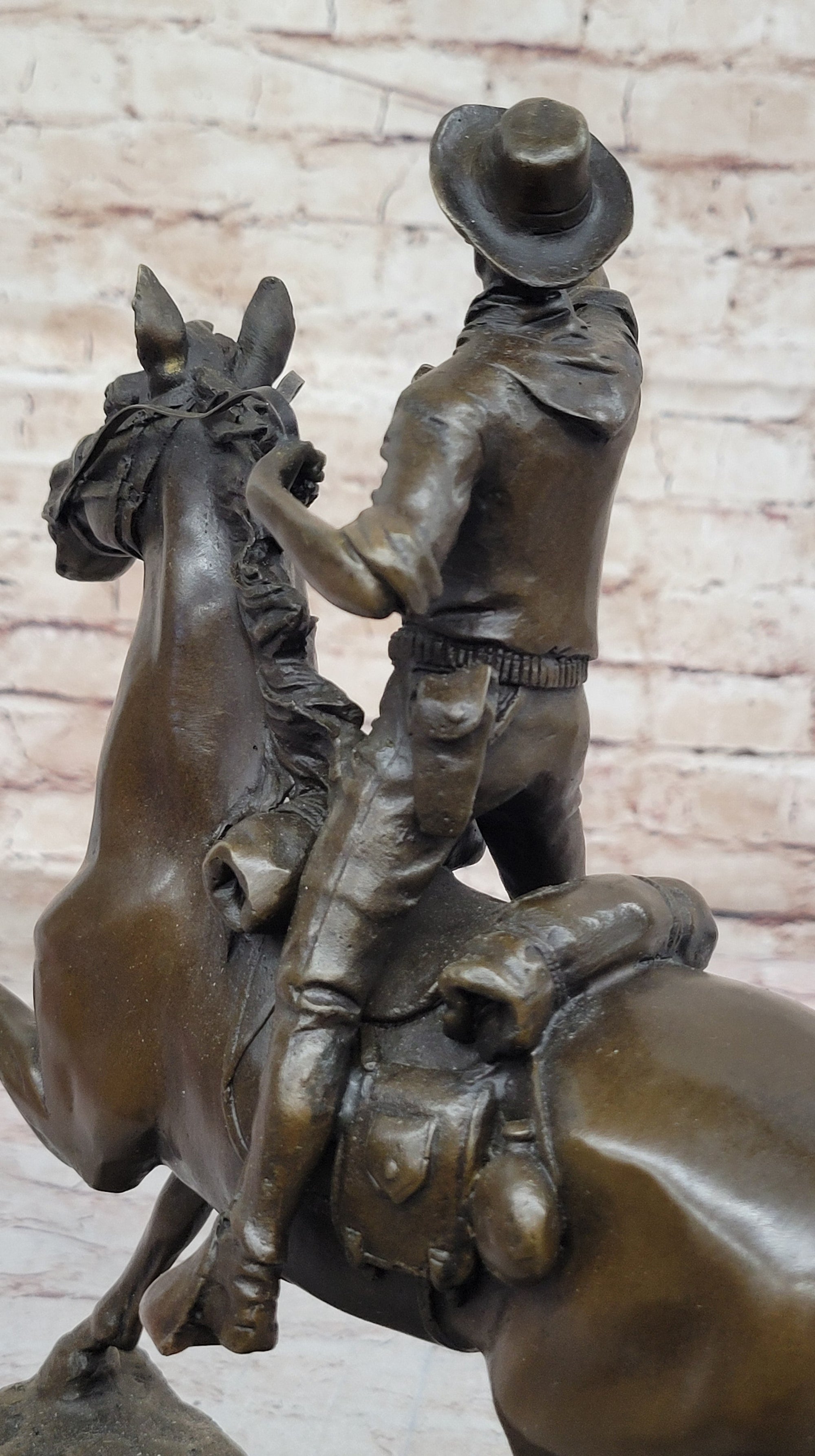 Gunslinger Cowboy on Horseback Aiming Pistol - Western Bronze Sculpture by Kauba