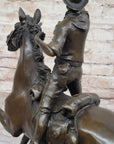 Gunslinger Cowboy on Horseback Aiming Pistol - Western Bronze Sculpture by Kauba