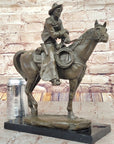 Cowboy on Horseback by Jim Ponter Bronze Statue Sculpture on Marble Base