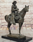 Cowboy on Horseback by Jim Ponter Bronze Statue Sculpture on Marble Base