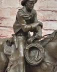 Cowboy on Horseback by Jim Ponter Bronze Statue Sculpture on Marble Base