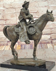 Cowboy on Horseback by Jim Ponter Bronze Statue Sculpture on Marble Base
