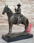 Bronze Remington Tribute Cowboy w/ Rifle Riding Horse Sculpture Statue Marble 12" x 12"