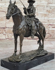 Bronze Remington Tribute Cowboy w/ Rifle Riding Horse Sculpture Statue Marble 12" x 12"
