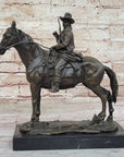 Bronze Remington Tribute Cowboy w/ Rifle Riding Horse Sculpture Statue Marble 12" x 12"