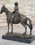 Bronze Remington Tribute Cowboy w/ Rifle Riding Horse Sculpture Statue Marble 12" x 12"