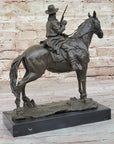 Bronze Remington Tribute Cowboy w/ Rifle Riding Horse Sculpture Statue Marble 12" x 12"