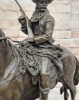 Bronze Remington Tribute Cowboy w/ Rifle Riding Horse Sculpture Statue Marble 12" x 12"