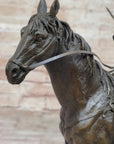 Bronze Remington Tribute Cowboy w/ Rifle Riding Horse Sculpture Statue Marble 12" x 12"