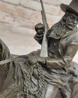 Bronze Remington Tribute Cowboy w/ Rifle Riding Horse Sculpture Statue Marble 12" x 12"