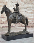 Bronze Remington Tribute Cowboy w/ Rifle Riding Horse Sculpture Statue Marble 12" x 12"
