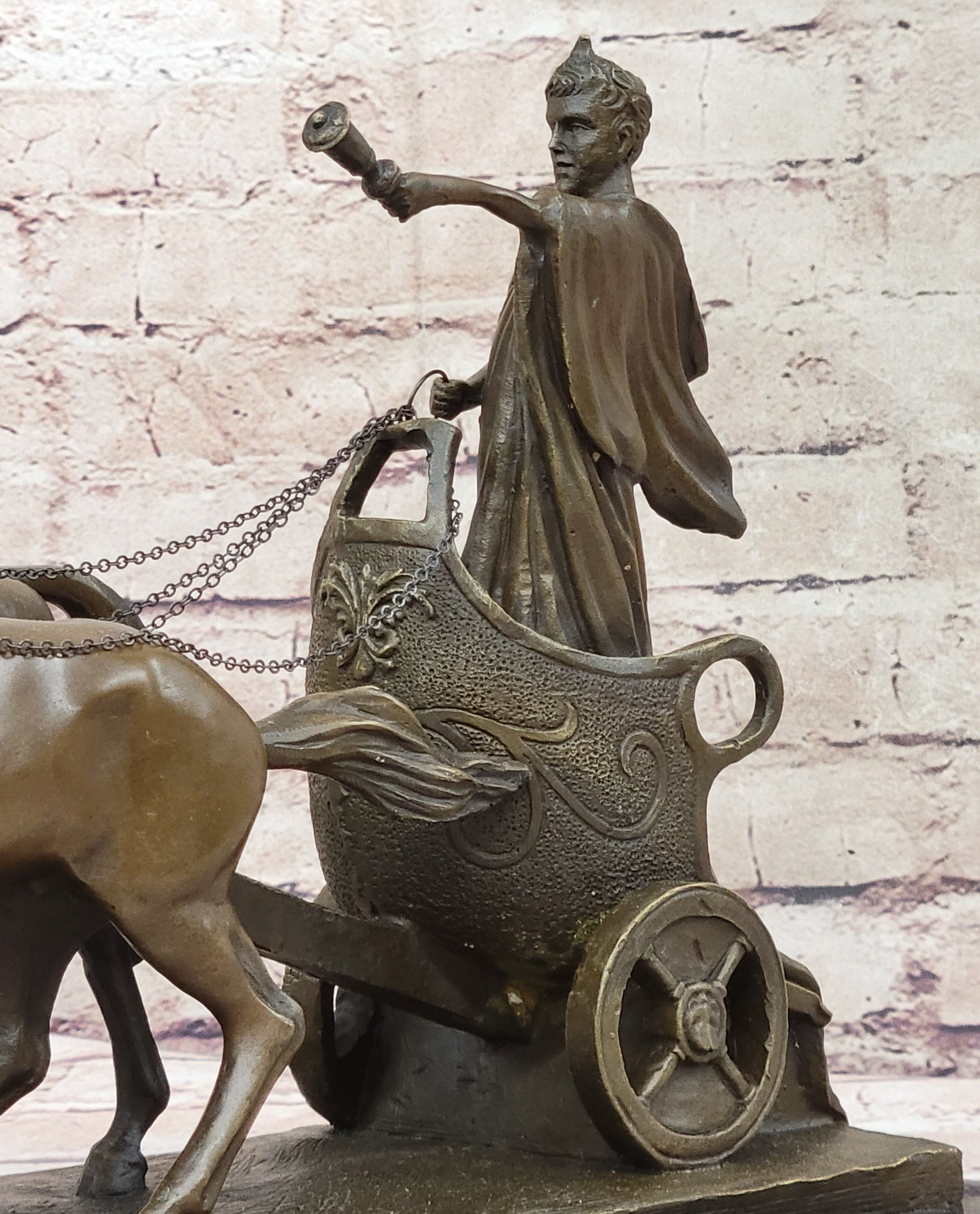 Roman Caesar Pulled by Horses on Chariot Bronze Statue Sculpture Figure 11&quot; x 17&quot;