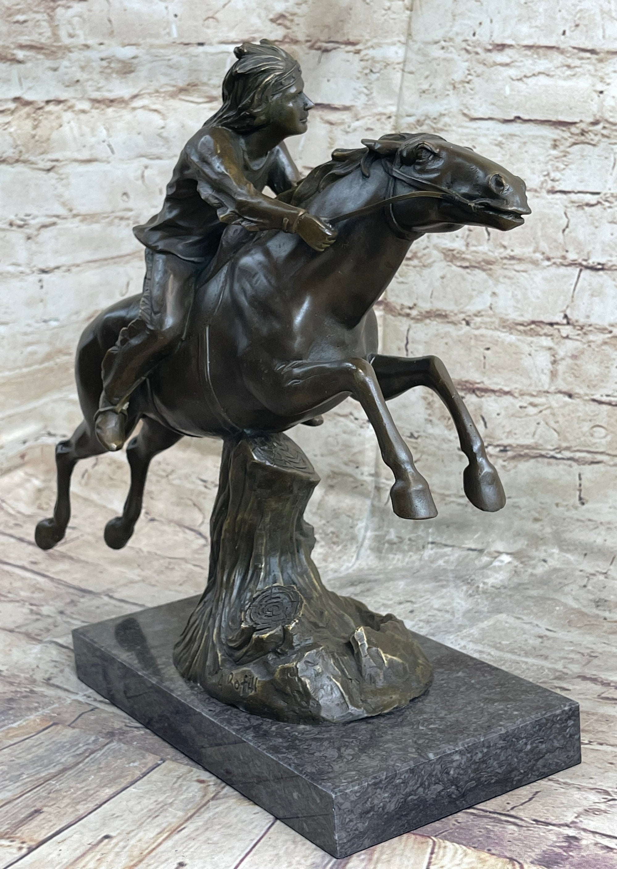 Bronze Sculpture by Antoine Bofill - Le dernier d’une race - Native American on Horse
