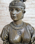 Native American Girl Bronze Bust Sculpture Statue Pocahontas Sacajawea by Villanis 19" x 11"
