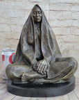 Native American Indian Shaman Medicine Man Sitting Cross Legged Bronze Statue Sculpture