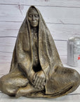 Native American Art Indian w/ Cloak Meditating Bronze Sculpture Figure Statue 11" x 10"