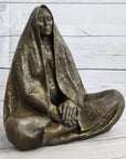 Native American Art Indian w/ Cloak Meditating Bronze Sculpture Figure Statue 11" x 10"