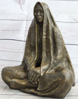 Native American Art Indian w/ Cloak Meditating Bronze Sculpture Figure Statue 11" x 10"