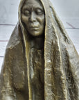 Native American Art Indian w/ Cloak Meditating Bronze Sculpture Figure Statue 11" x 10"