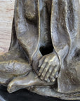 Native American Indian Shaman Medicine Man Sitting Cross Legged Bronze Statue Sculpture