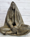 Native American Art Indian w/ Cloak Meditating Bronze Sculpture Figure Statue 11" x 10"