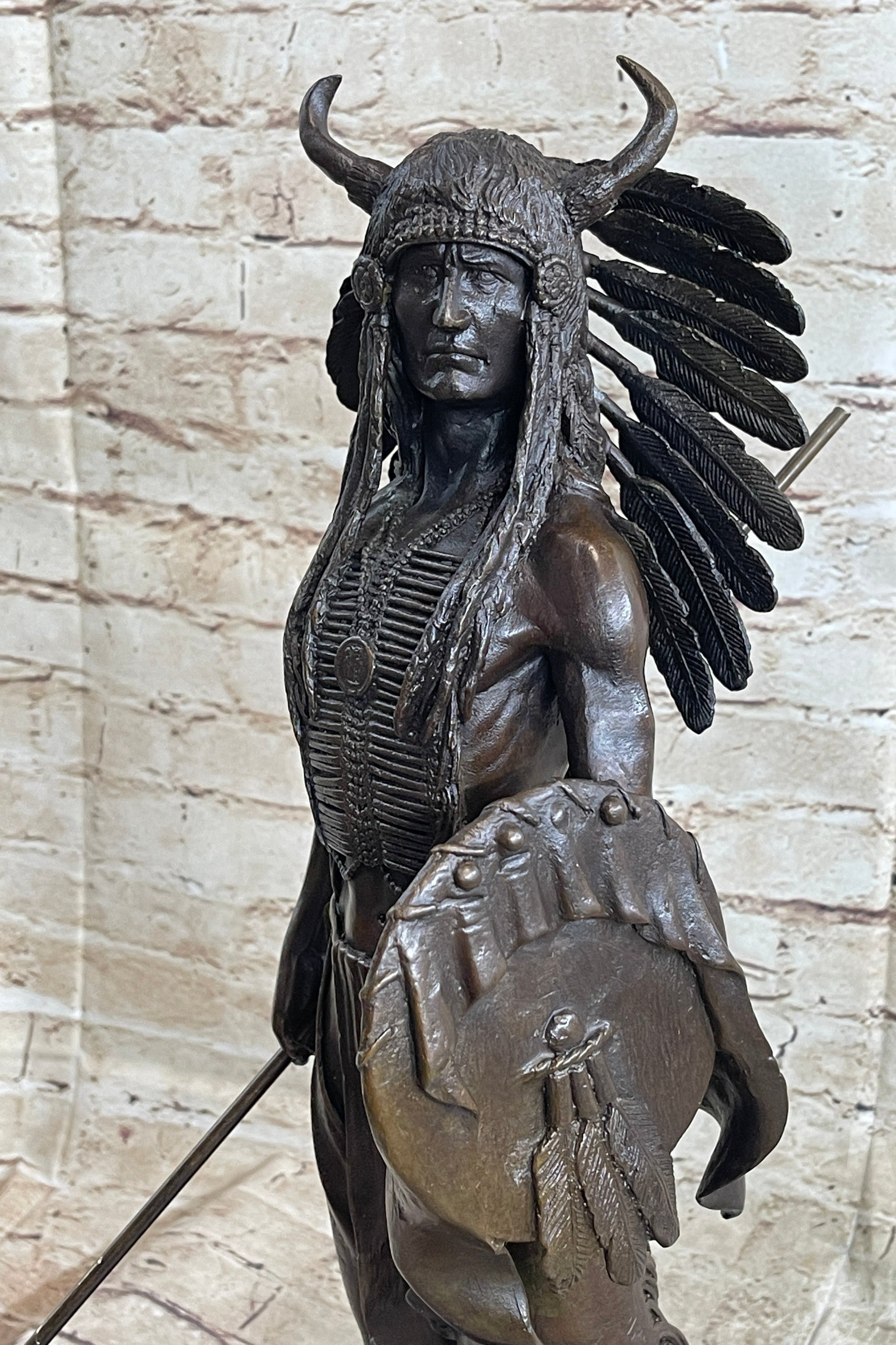 Native American Indian Warrior w/ War Bonnet Bronze Sculpture Statue by P. Manship