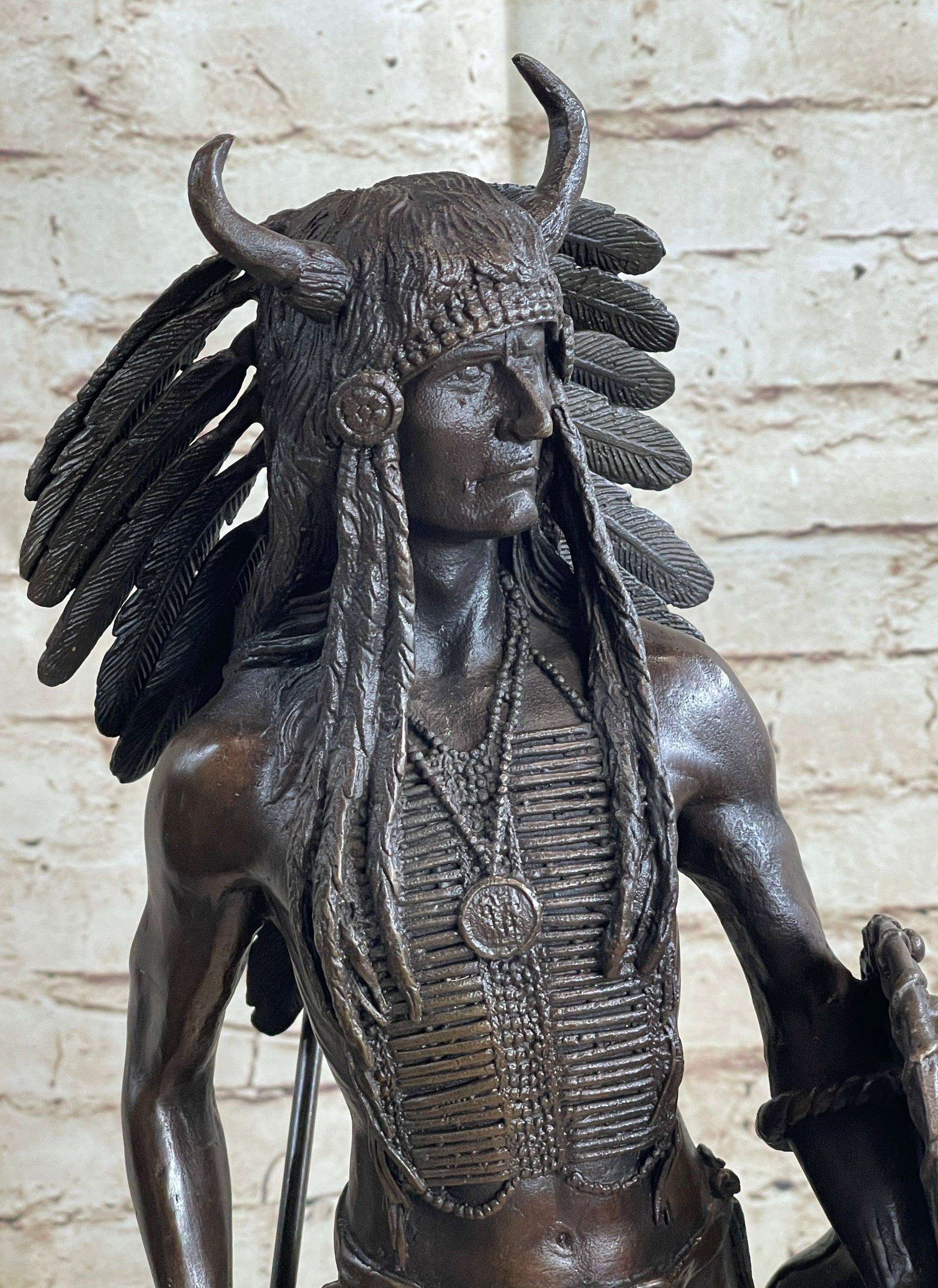 Native American Indian Warrior w/ War Bonnet Bronze Sculpture Statue by P. Manship
