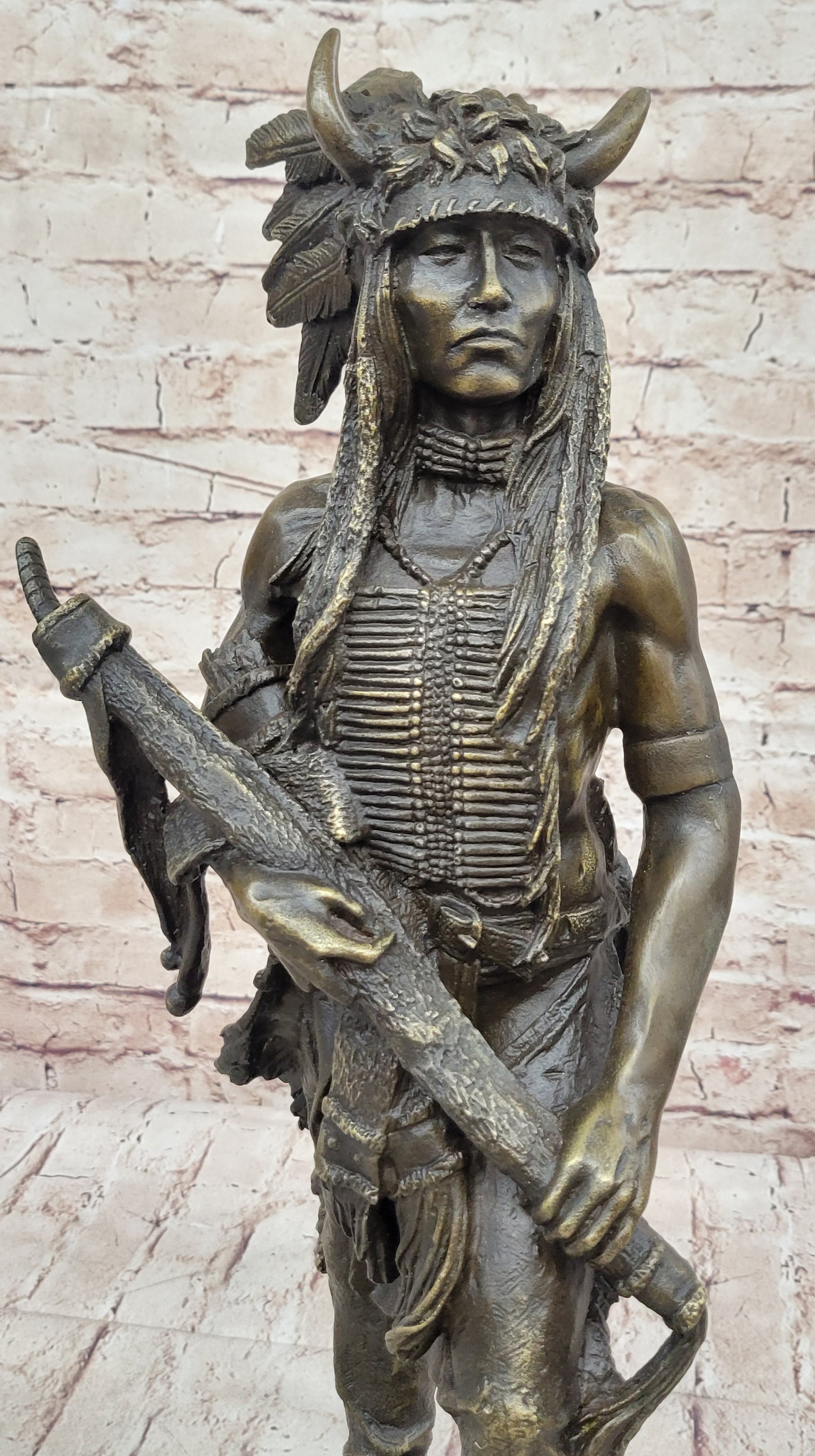 Native American Indian Warrior Bronze Metal Statue Sculpture Figure Original Art