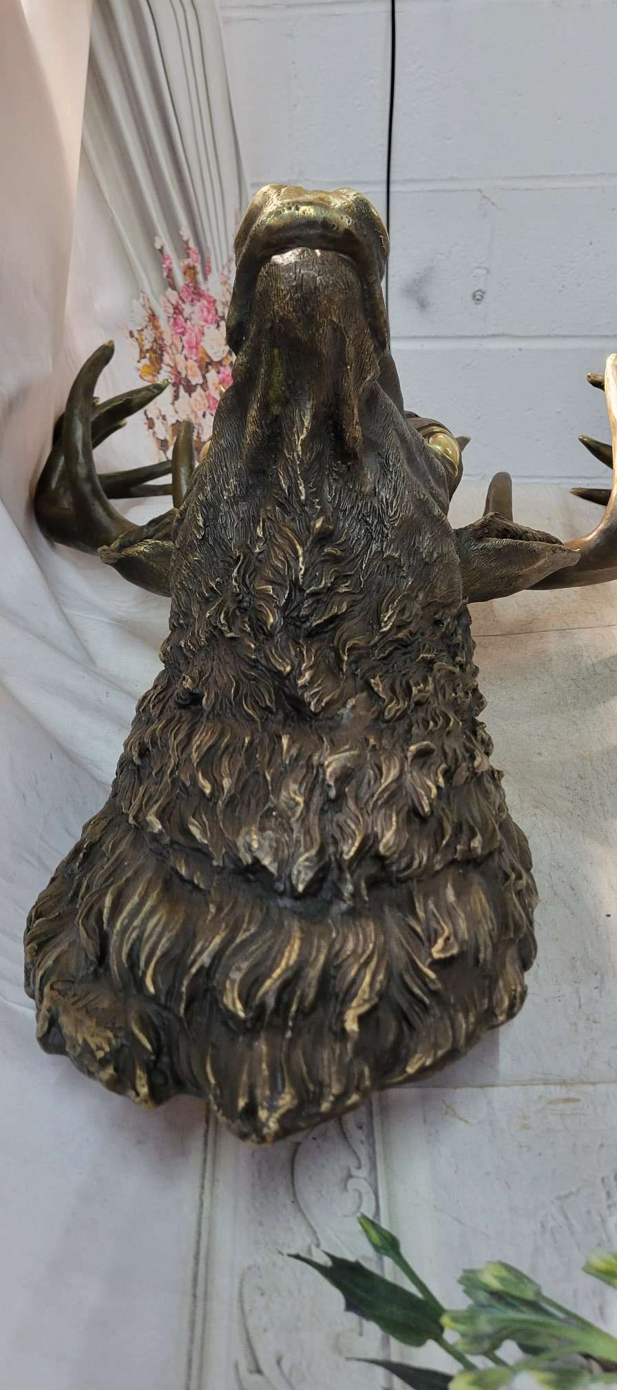Signed Carl Kauba Life Size Elk Head Bust Bronze Figurine Sculpture Cabin Decor