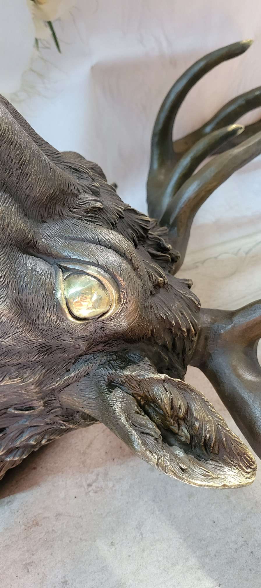 Signed Carl Kauba Life Size Elk Head Bust Bronze Figurine Sculpture Cabin Decor