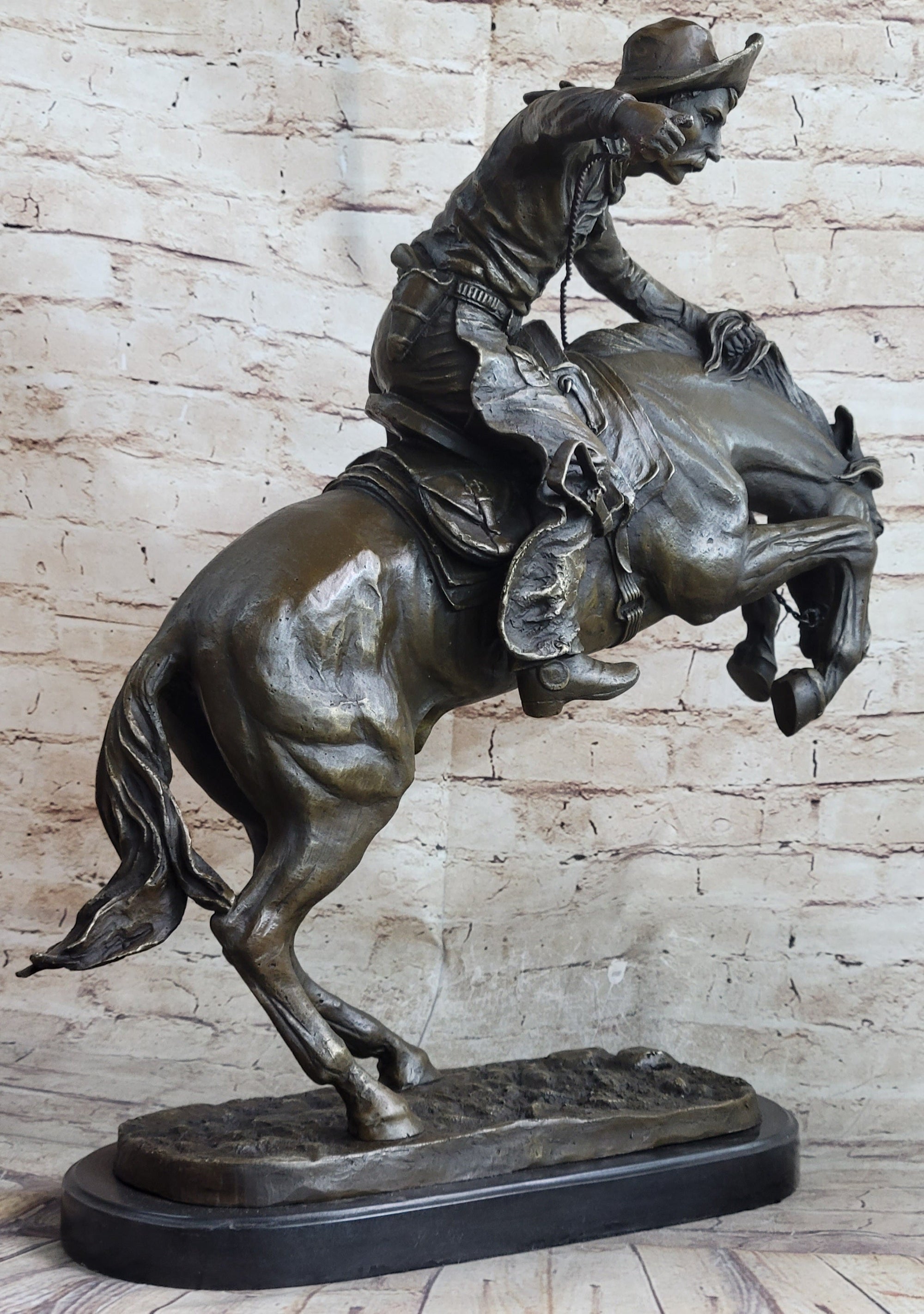 Frederic Remington Bronco Buster Bucking Horse Western Americana Bronze Statue