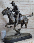 Large Remington Tribute 2  Cowboy and Horse w Gun Bronze Sculpture Marble Statue