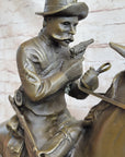 Large Remington Tribute 2  Cowboy and Horse w Gun Bronze Sculpture Marble Statue