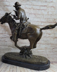 Large Remington Tribute 2  Cowboy and Horse w Gun Bronze Sculpture Marble Statue
