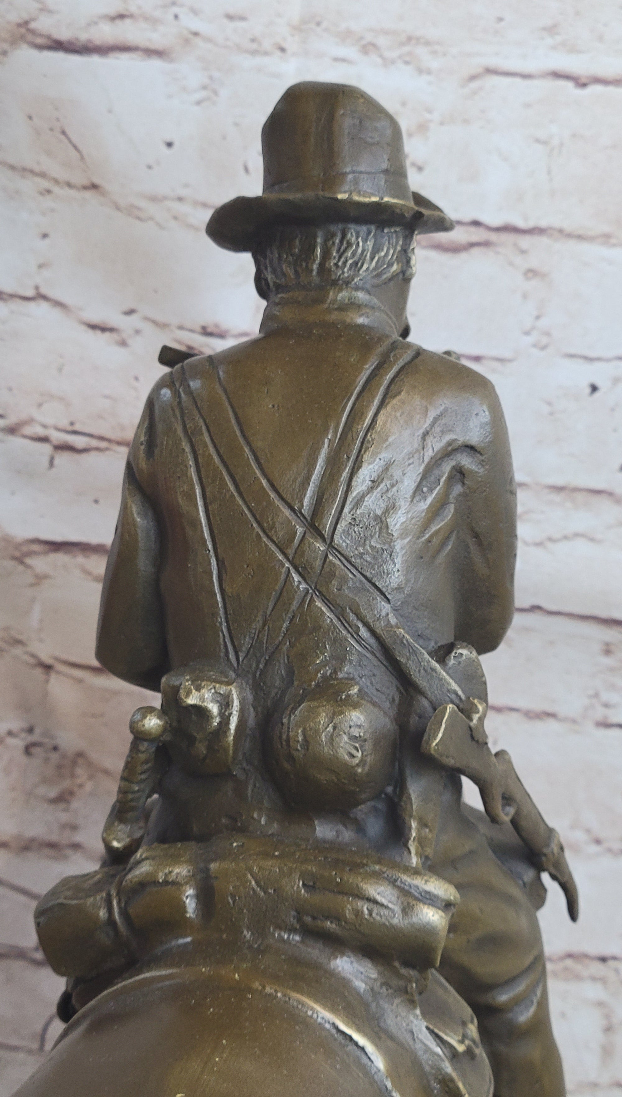 Large Remington Tribute 2  Cowboy and Horse w Gun Bronze Sculpture Marble Statue