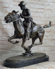 Large Remington Tribute 2  Cowboy and Horse w Gun Bronze Sculpture Marble Statue
