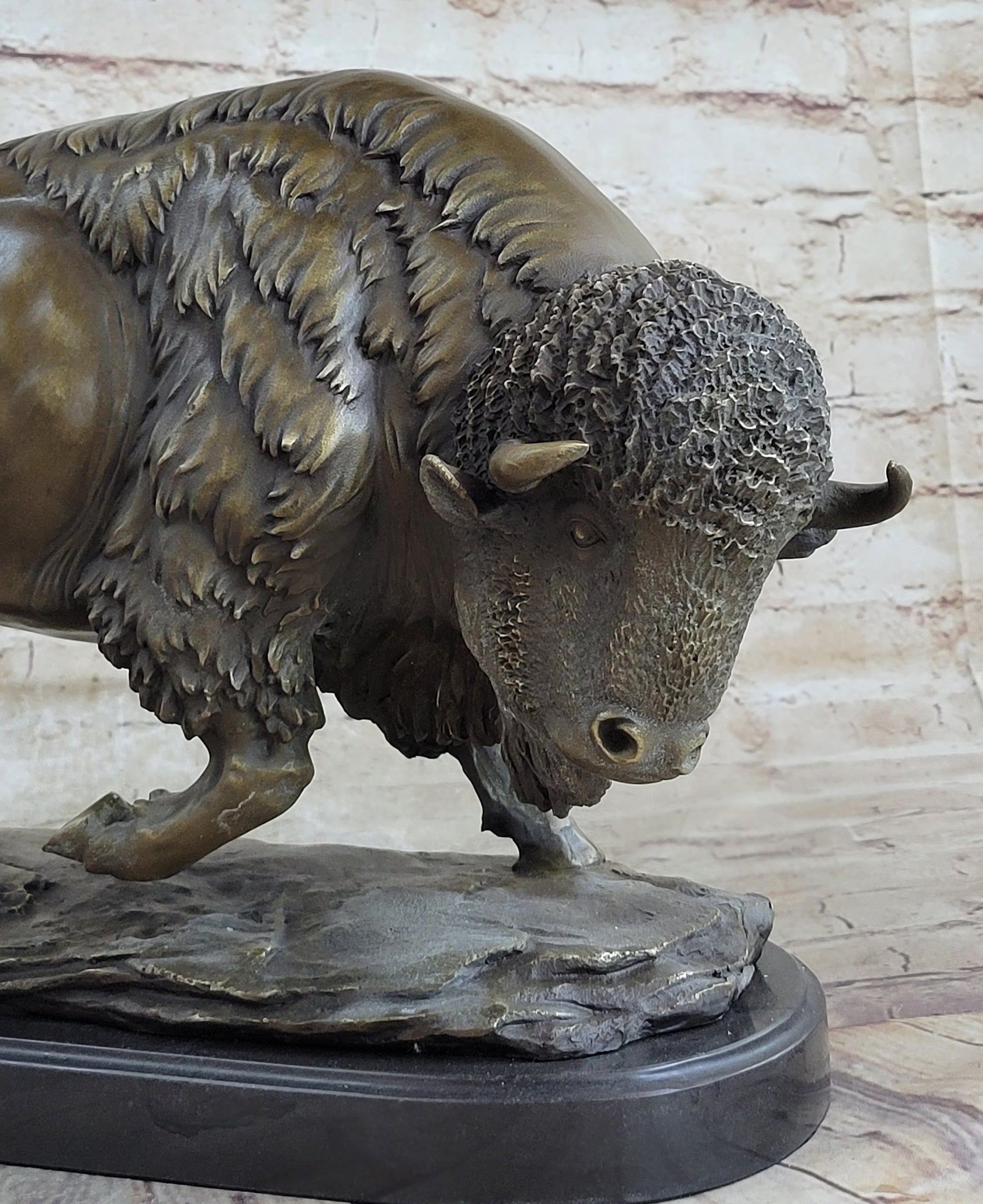 Large American Buffalo Bison Art Deco Sculpture Marble Base Figurine Figure SALE