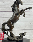 Rearing Wild Stallion Horse Bronze Statue Sculpture Figure Equestrian Horses Decor Signed Art